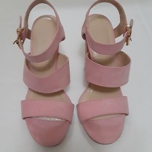 Pink Suede Block Heel Sandals